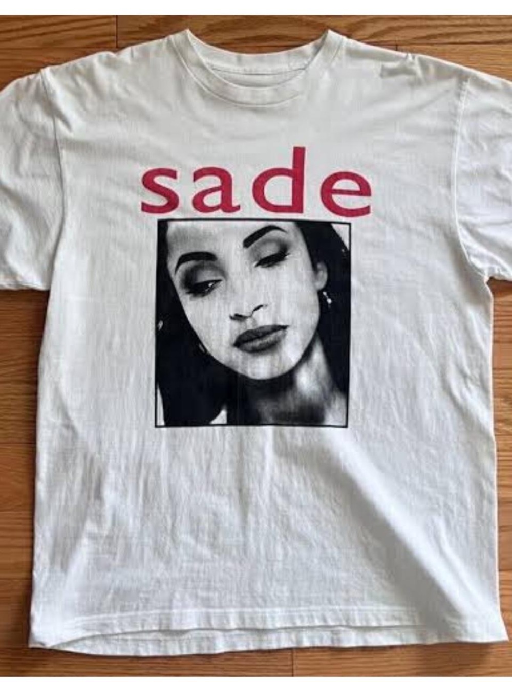 Gildan White Tee with Pink SADE Logo and Black Portrait